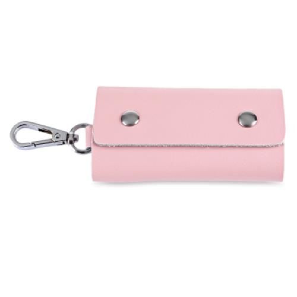 UNISEX CANDY COLORS SOFT LEATHER KEY CASE WITH SNAP HOOK (PINK)