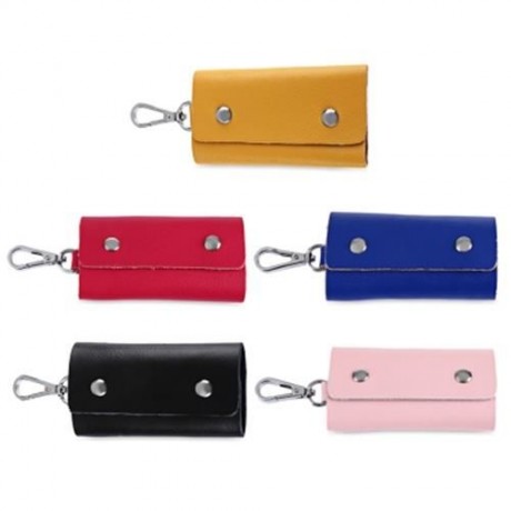 UNISEX CANDY COLORS SOFT LEATHER KEY CASE WITH SNAP HOOK (PINK)