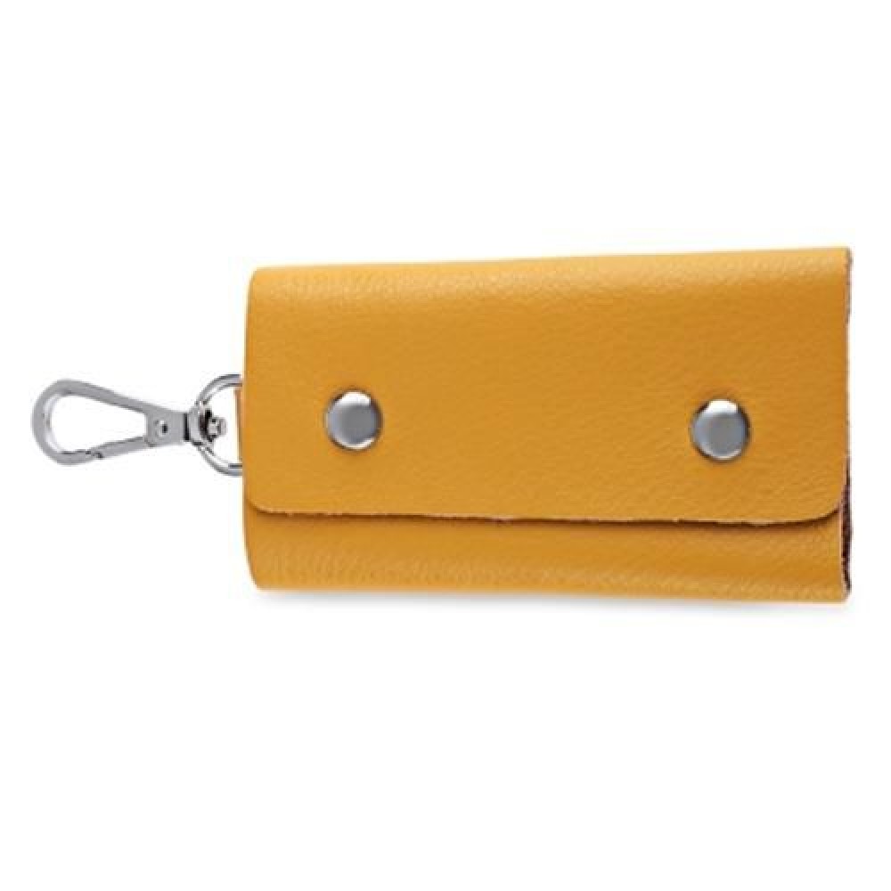 UNISEX CANDY COLORS SOFT LEATHER KEY CASE WITH SNAP HOOK (YELLOW)