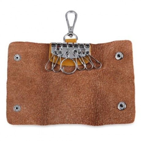 UNISEX CANDY COLORS SOFT LEATHER KEY CASE WITH SNAP HOOK (YELLOW)