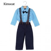 KIMOCAT BABY BOYS CASUAL PLAID PRINT TWO PIECE SET (LIGHT BLUE)