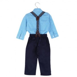 KIMOCAT BABY BOYS CASUAL PLAID PRINT TWO PIECE SET (LIGHT BLUE)