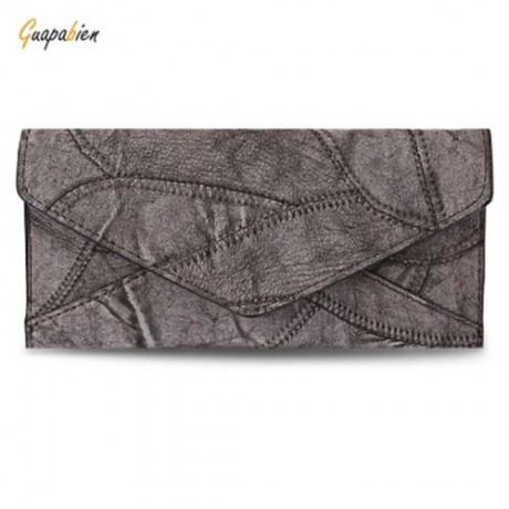 GUAPABIEN VINTAGE PATTERN DESIGN PATCHWORK TRIPLE FOLDING LADIES CARD WALLET (LIGHT GRAY)
