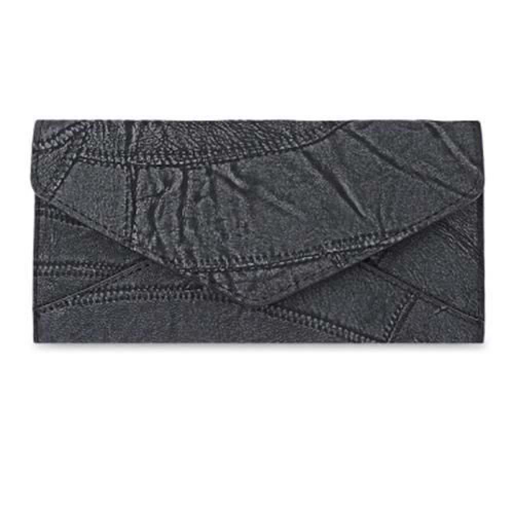 GUAPABIEN VINTAGE PATTERN DESIGN PATCHWORK TRIPLE FOLDING LADIES CARD WALLET (BLACK)