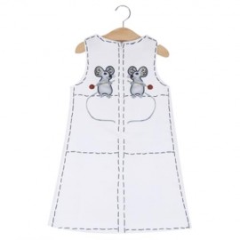 KIMOCAT BRIEF ROUND COLLAR MOUSE PRINT BEADED DRESS FOR GIRLS (WHITE)