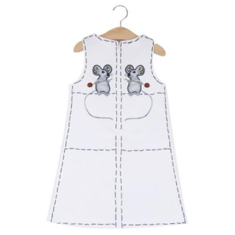 KIMOCAT BRIEF ROUND COLLAR MOUSE PRINT BEADED DRESS FOR GIRLS (WHITE)