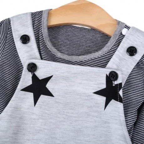 XIRUBABY CASUAL STRIPE PRINTED TWO PIECE SET FOR BABIES (GRAY)
