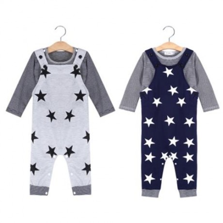 XIRUBABY CASUAL STRIPE PRINTED TWO PIECE SET FOR BABIES (GRAY)