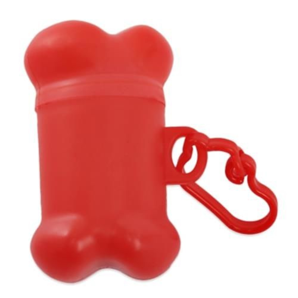 BONE SHAPE POOP BAG HOLDER CASE WITH CARABINER CLIP (RED)