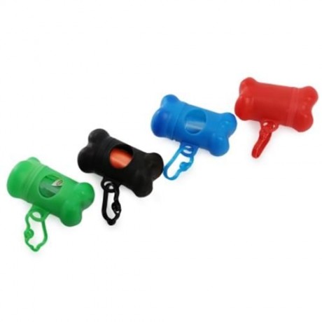BONE SHAPE POOP BAG HOLDER CASE WITH CARABINER CLIP (GREEN)