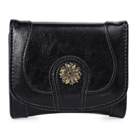 GUAPABIEN CASUAL DAISY PATTERN EMBELLISHMENT BUCKLE DESIGN LADIES CARD HOLDER WALLET (BLAC