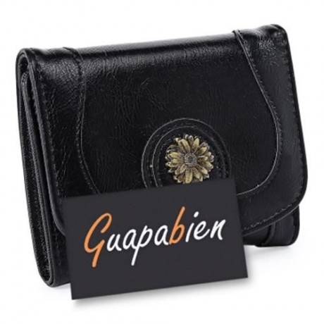 GUAPABIEN CASUAL DAISY PATTERN EMBELLISHMENT BUCKLE DESIGN LADIES CARD HOLDER WALLET (BLAC