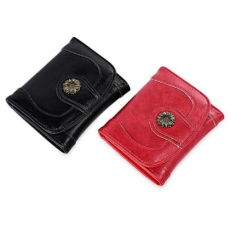 GUAPABIEN CASUAL DAISY PATTERN EMBELLISHMENT BUCKLE DESIGN LADIES CARD HOLDER WALLET (BLAC