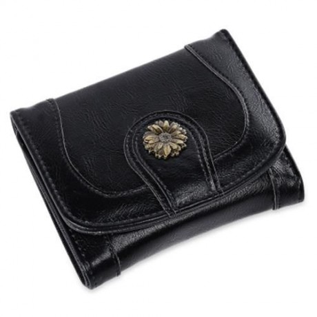 GUAPABIEN CASUAL DAISY PATTERN EMBELLISHMENT BUCKLE DESIGN LADIES CARD HOLDER WALLET (BLAC