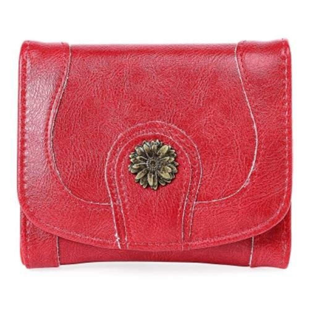GUAPABIEN CASUAL DAISY PATTERN EMBELLISHMENT BUCKLE DESIGN LADIES CARD HOLDER WALLET (RED)