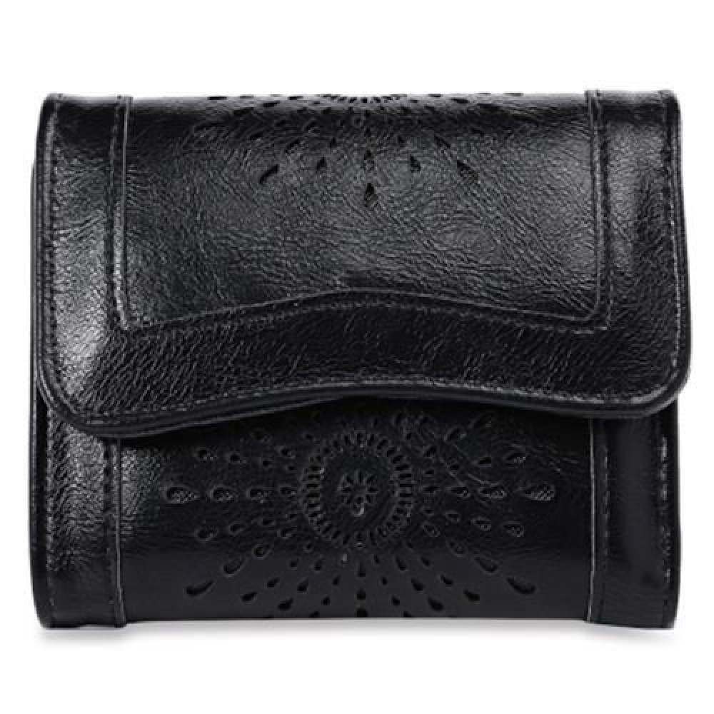 GUAPABIEN CASUAL SUN PATTERN EMBELLISHMENT HOLLOW OUT LADIES HASP WALLET (BLACK)