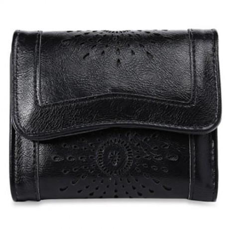 GUAPABIEN CASUAL SUN PATTERN EMBELLISHMENT HOLLOW OUT LADIES HASP WALLET (BLACK)