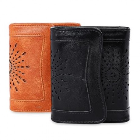 GUAPABIEN CASUAL SUN PATTERN EMBELLISHMENT HOLLOW OUT LADIES HASP WALLET (BLACK)