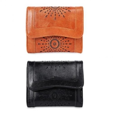 GUAPABIEN CASUAL SUN PATTERN EMBELLISHMENT HOLLOW OUT LADIES HASP WALLET (BLACK)