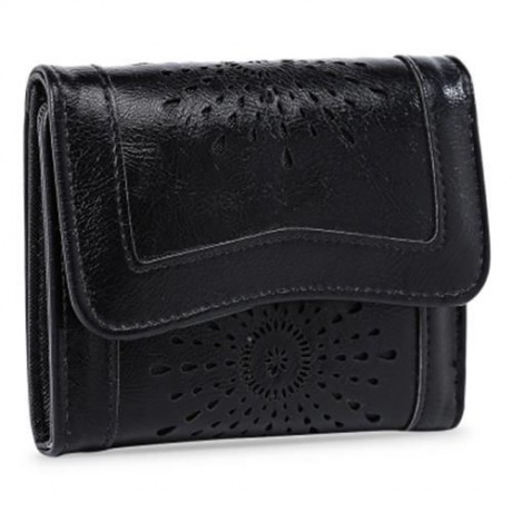 GUAPABIEN CASUAL SUN PATTERN EMBELLISHMENT HOLLOW OUT LADIES HASP WALLET (BLACK)