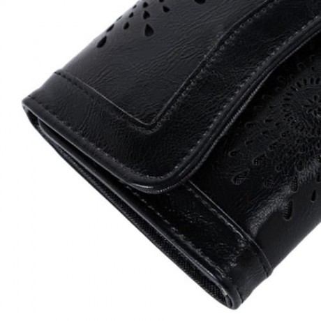 GUAPABIEN CASUAL SUN PATTERN EMBELLISHMENT HOLLOW OUT LADIES HASP WALLET (BLACK)