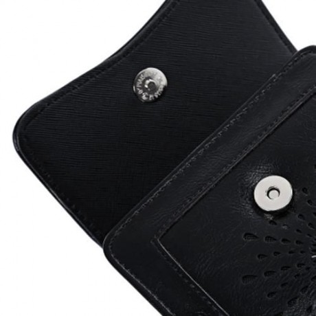 GUAPABIEN CASUAL SUN PATTERN EMBELLISHMENT HOLLOW OUT LADIES HASP WALLET (BLACK)