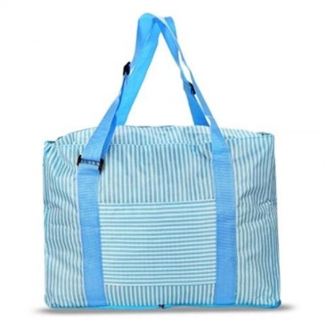 LARGE CAPACITY STRIPE STYLE STORAGE FOLDED TRAVEL BAG (LAKE BLUE)