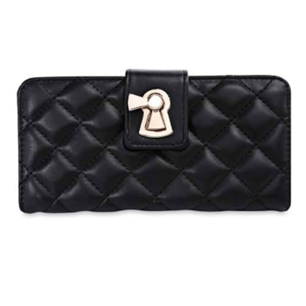 STYLISH RHOMBUS PATTERN TASSEL DECORATION LADIES CARD HOLDER BUCKLE WALLET (BLACK)