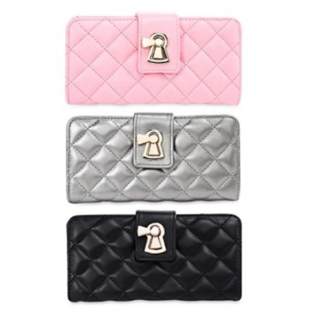 STYLISH RHOMBUS PATTERN TASSEL DECORATION LADIES CARD HOLDER BUCKLE WALLET (BLACK)