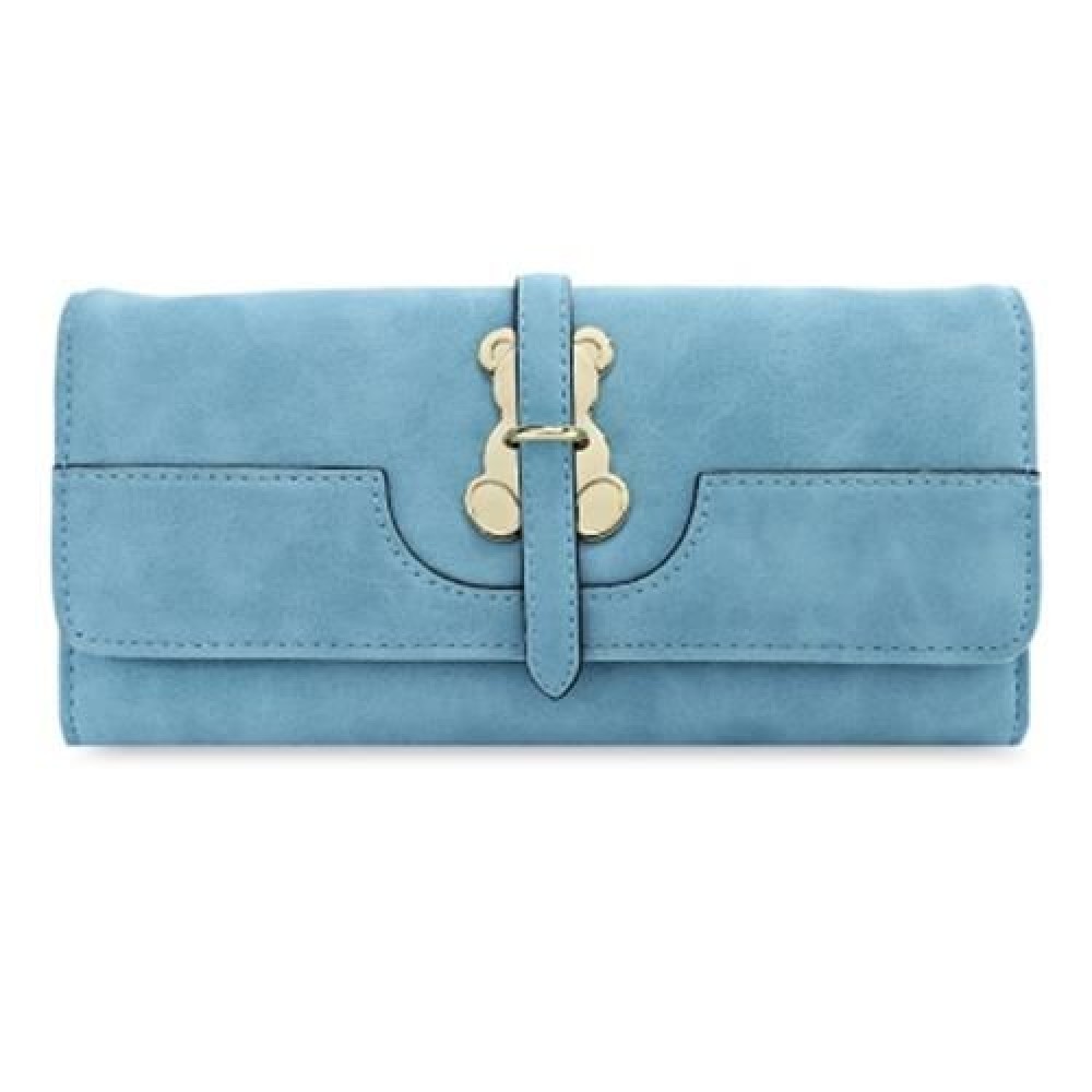 GUAPABIEN CASUAL BEAR PATTERN HASP DESIGN LADIES LARGE STORAGE WALLET (LIGHT BLUE)