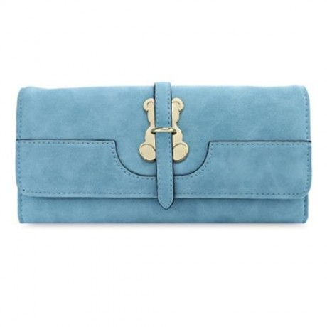 GUAPABIEN CASUAL BEAR PATTERN HASP DESIGN LADIES LARGE STORAGE WALLET (LIGHT BLUE)