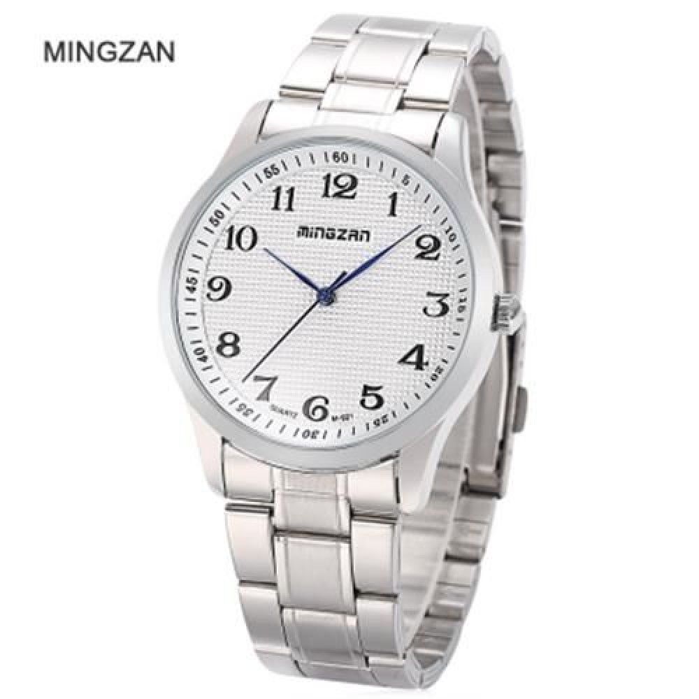 MINGZAN M - 921 MALE QUARTZ STAINLESS STEEL BAND WATCH (STEEL BAND WHITE DIAL)