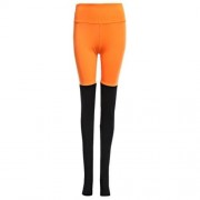 WOMEN SPORTS YOGA FITNESS RUNNING ELASTIC TIGHTS SLIM PANTS (BLACK AND ORANGE)