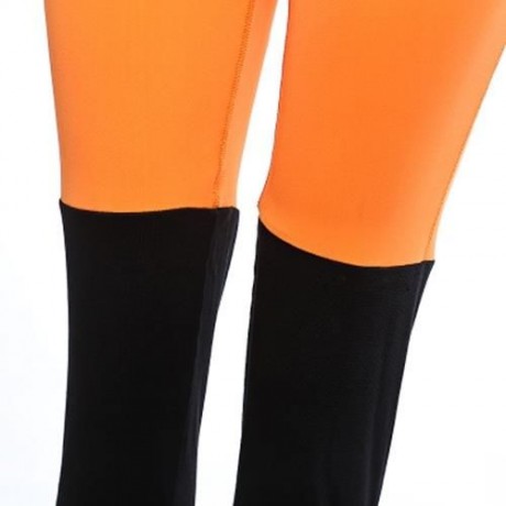 WOMEN SPORTS YOGA FITNESS RUNNING ELASTIC TIGHTS SLIM PANTS (BLACK AND ORANGE)