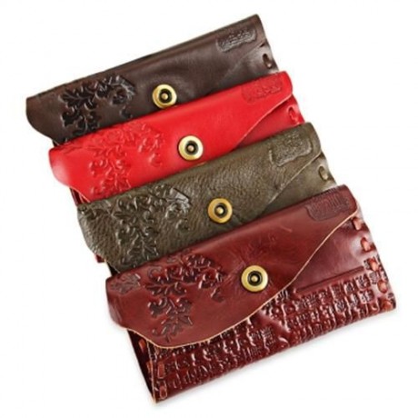 CHINESE CHARACTERS DESIGN UNISEX SNAP FASTENER WALLET (DARK AUBURN)
