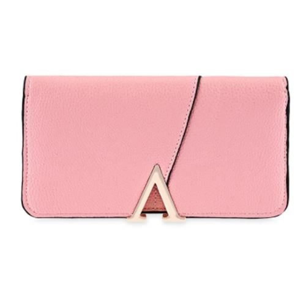 PU LEATHER SIMPLE DESIGN SNAP FASTENER WOMEN CLUTCH WALLET (PINK)