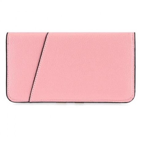 PU LEATHER SIMPLE DESIGN SNAP FASTENER WOMEN CLUTCH WALLET (PINK)