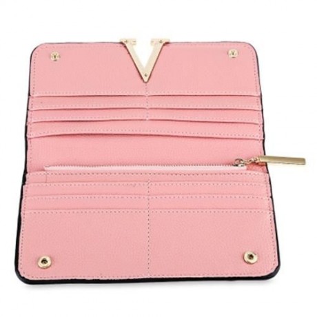 PU LEATHER SIMPLE DESIGN SNAP FASTENER WOMEN CLUTCH WALLET (PINK)