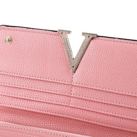 PU LEATHER SIMPLE DESIGN SNAP FASTENER WOMEN CLUTCH WALLET (PINK)