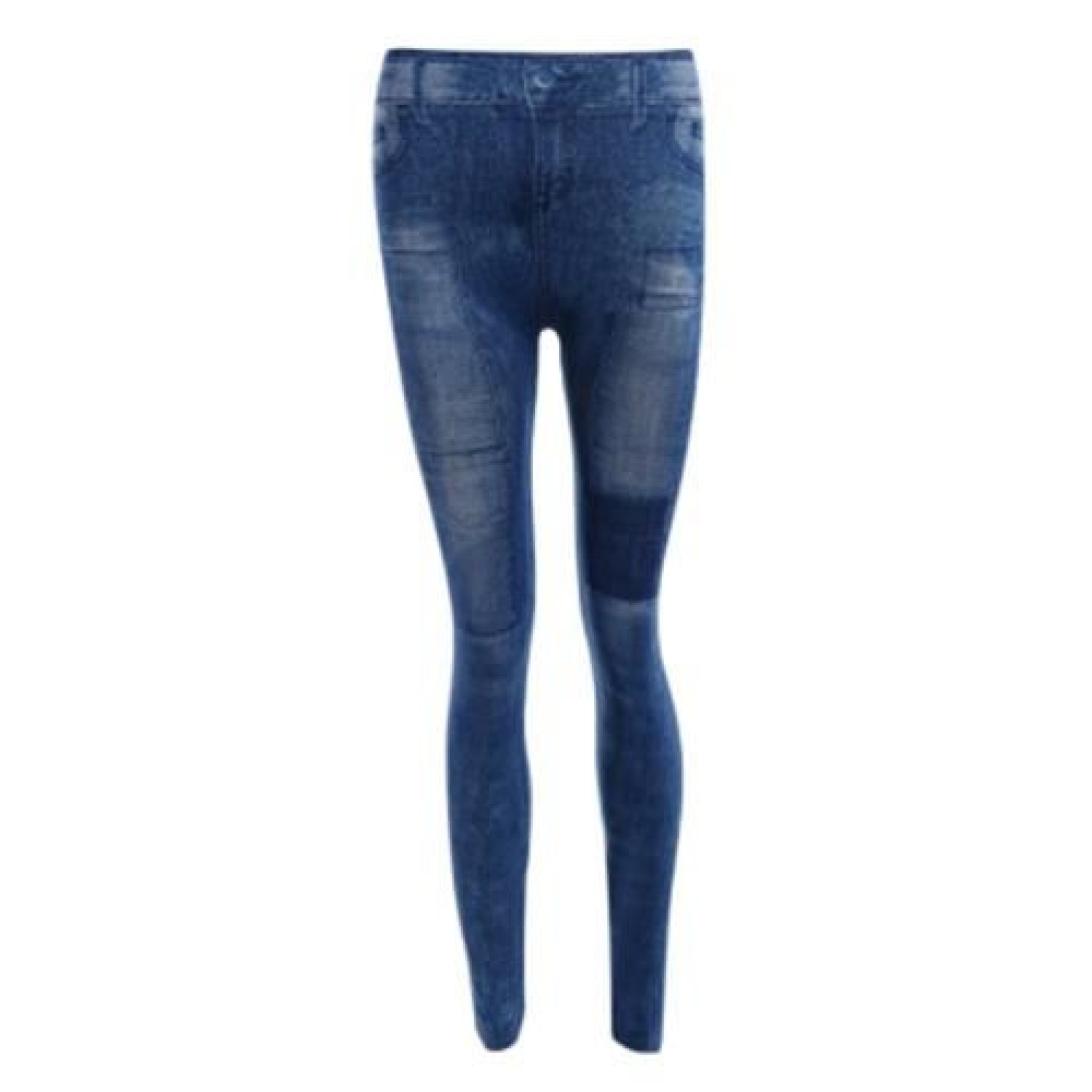STYLISH MID WAIST PATCHED SKINNY WOMEN JEANS (BLUE)