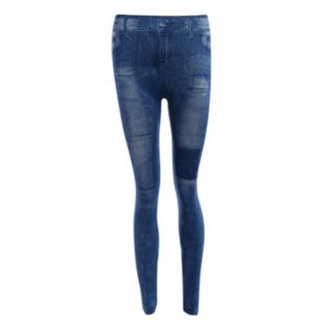 STYLISH MID WAIST PATCHED SKINNY WOMEN JEANS (BLUE)