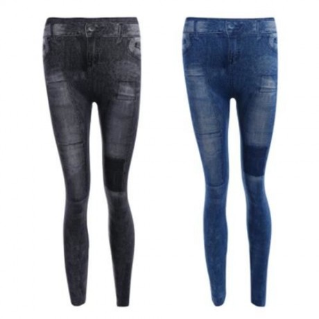 STYLISH MID WAIST PATCHED SKINNY WOMEN JEANS (BLUE)