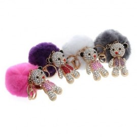 FASHION ALLOY DIAMOND CUTE BEAR PLUSH KEYCHAIN