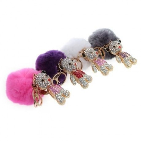 FASHION ALLOY DIAMOND CUTE BEAR PLUSH KEYCHAIN