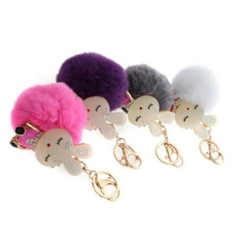 FASHION ALLOY DIAMOND CUTE RABBIT PLUSH KEYCHAIN
