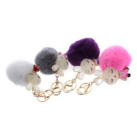 FASHION ALLOY DIAMOND CUTE RABBIT PLUSH KEYCHAIN