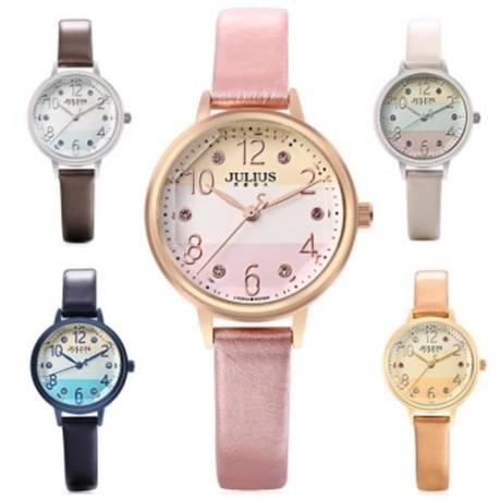 JULIUS JA - 930 FEMALE QUARTZ MOVT ARTIFICIAL GEM WRISTWATCH (GRAY)