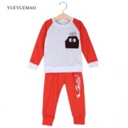YUEYUEMAO CHILD CASUAL COLOR BLOCK COTTON ANIMAL TWINSET (RED ORANGE)