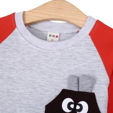 YUEYUEMAO CHILD CASUAL COLOR BLOCK COTTON ANIMAL TWINSET (RED ORANGE)