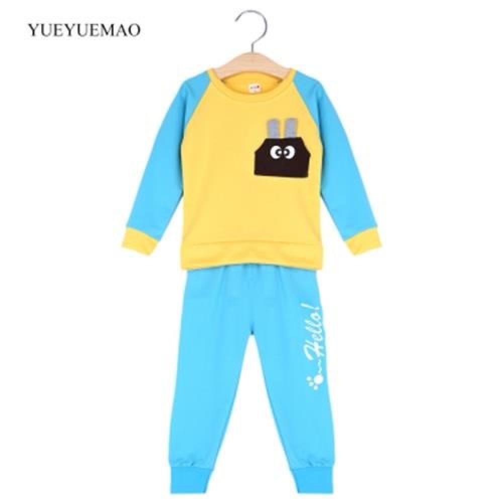YUEYUEMAO CHILD CASUAL COLOR BLOCK COTTON ANIMAL TWINSET (BLUE)